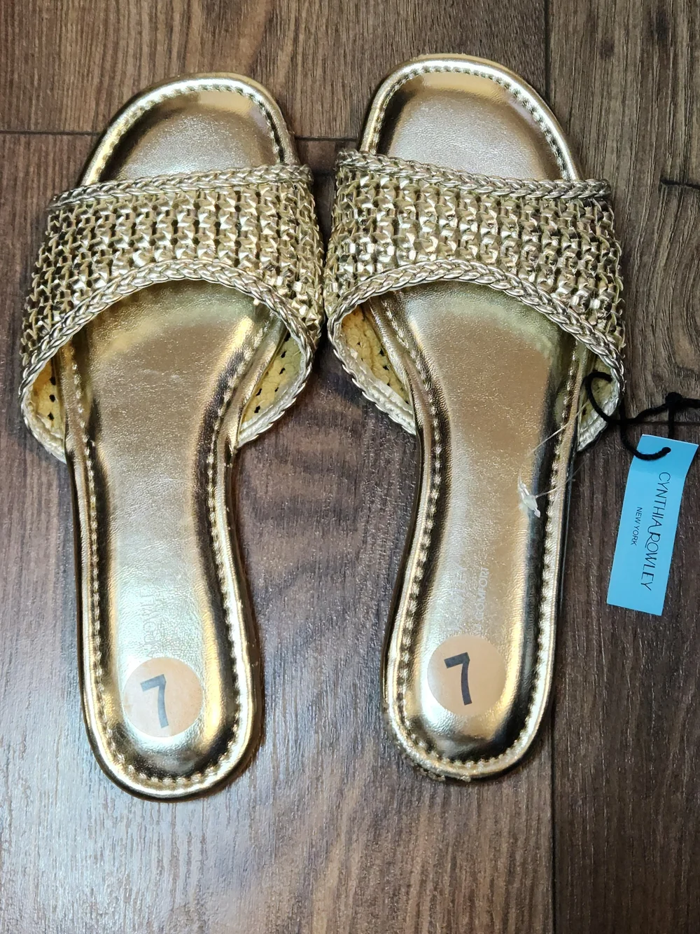 Cynthia Rowley Metallic Gold Woven Slide Sandals